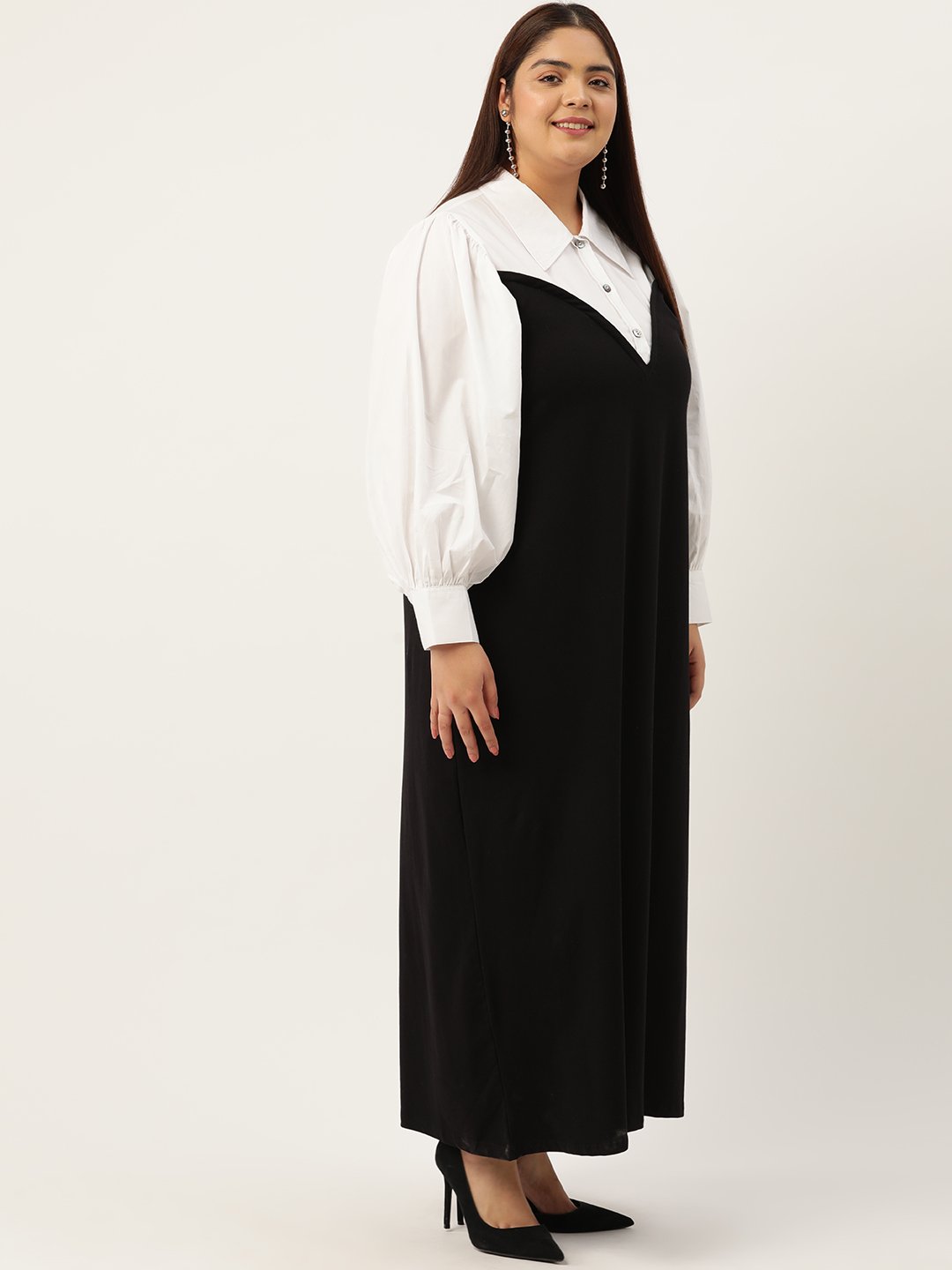 Women's Plus Size Black & White Color Block Maxi Dress