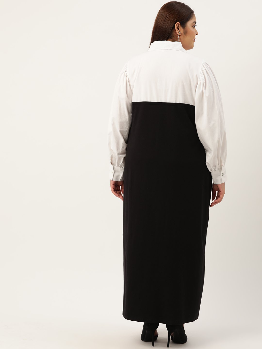 Women's Plus Size Black & White Color Block Maxi Dress