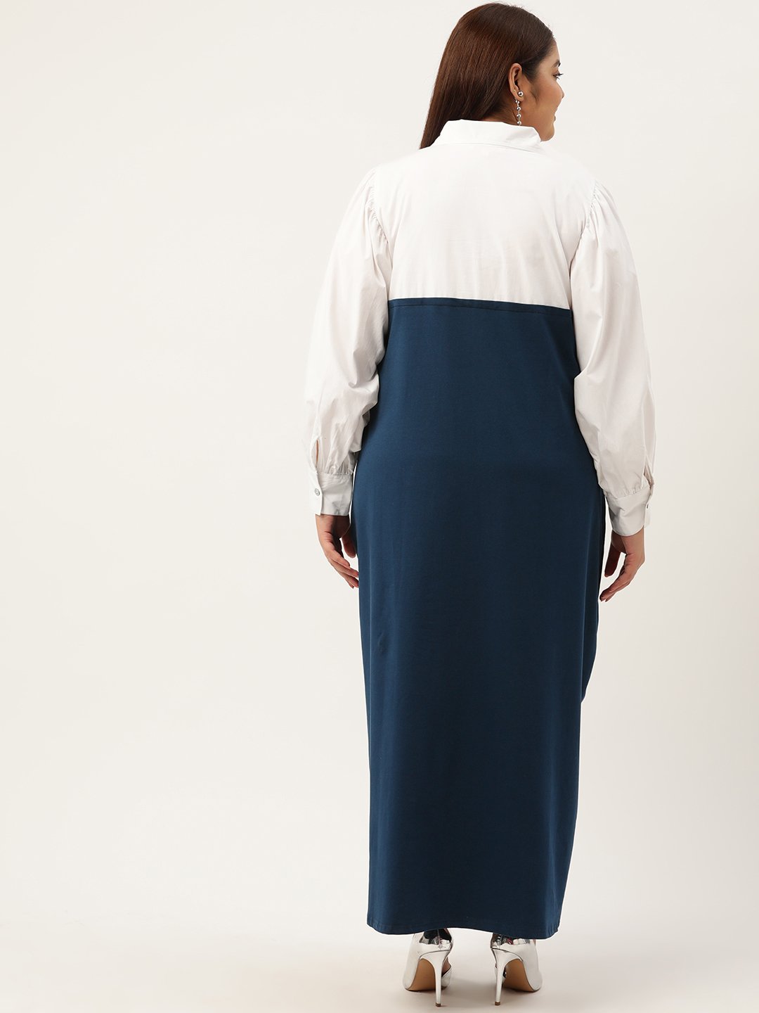 Women's Plus Size Maroon & White Color Block Maxi Dress