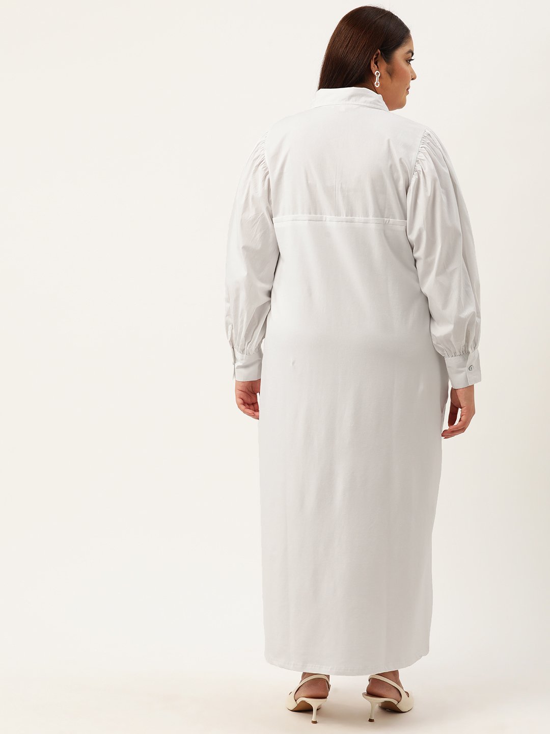 Women's Plus Size White Solid Color Block Maxi Dress