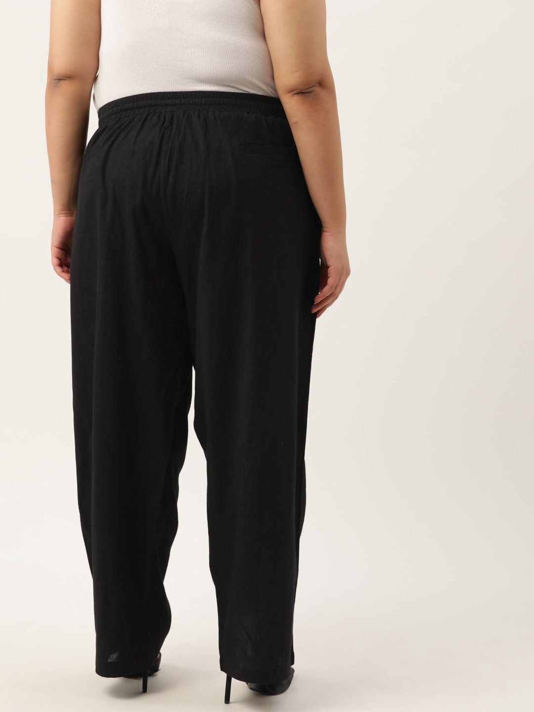 Women's Plus Size Black Solid Color Linen Trouser