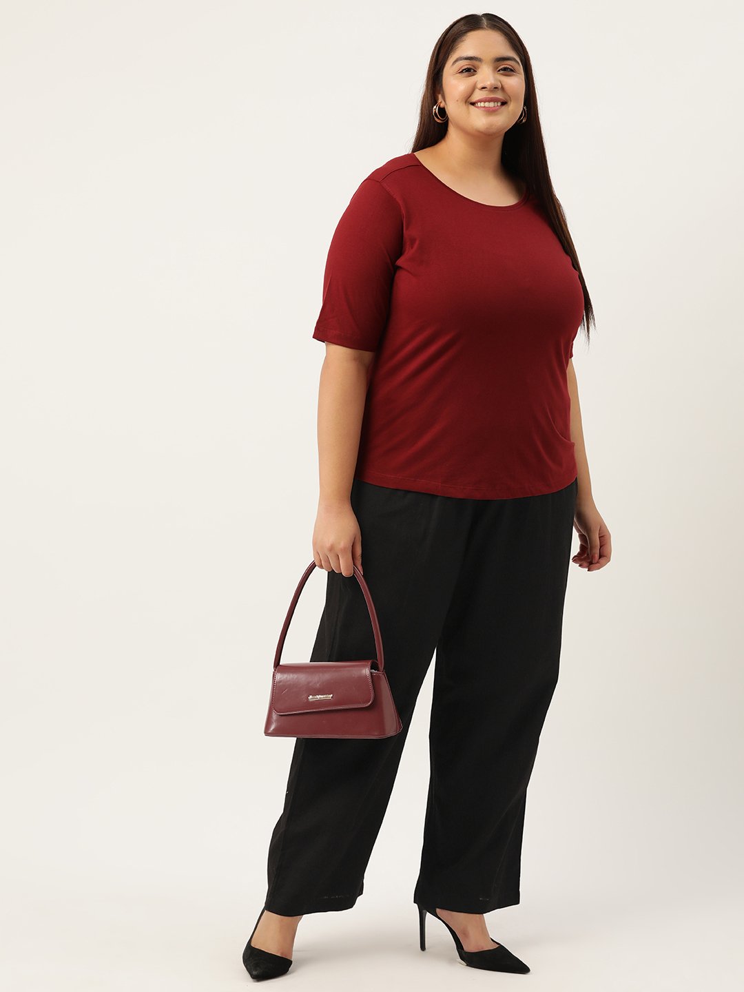 Women's Plus Size Black Solid Color Linen Trouser