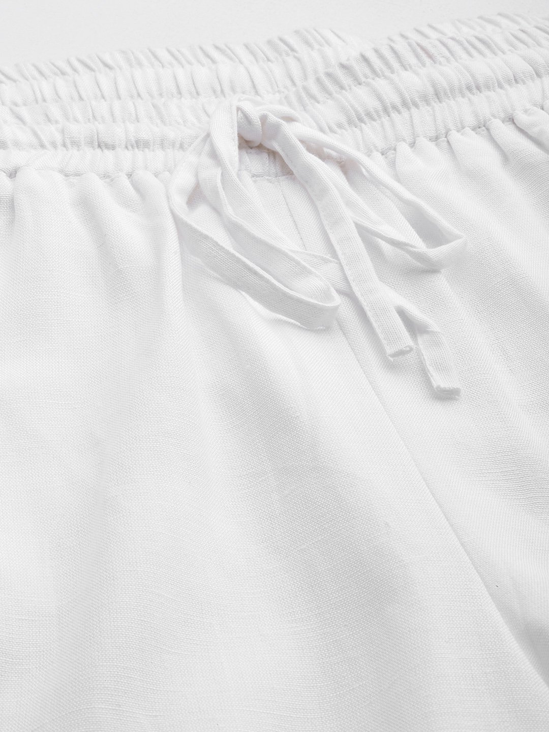 Women's Plus Size White Solid Color Linen Trouser