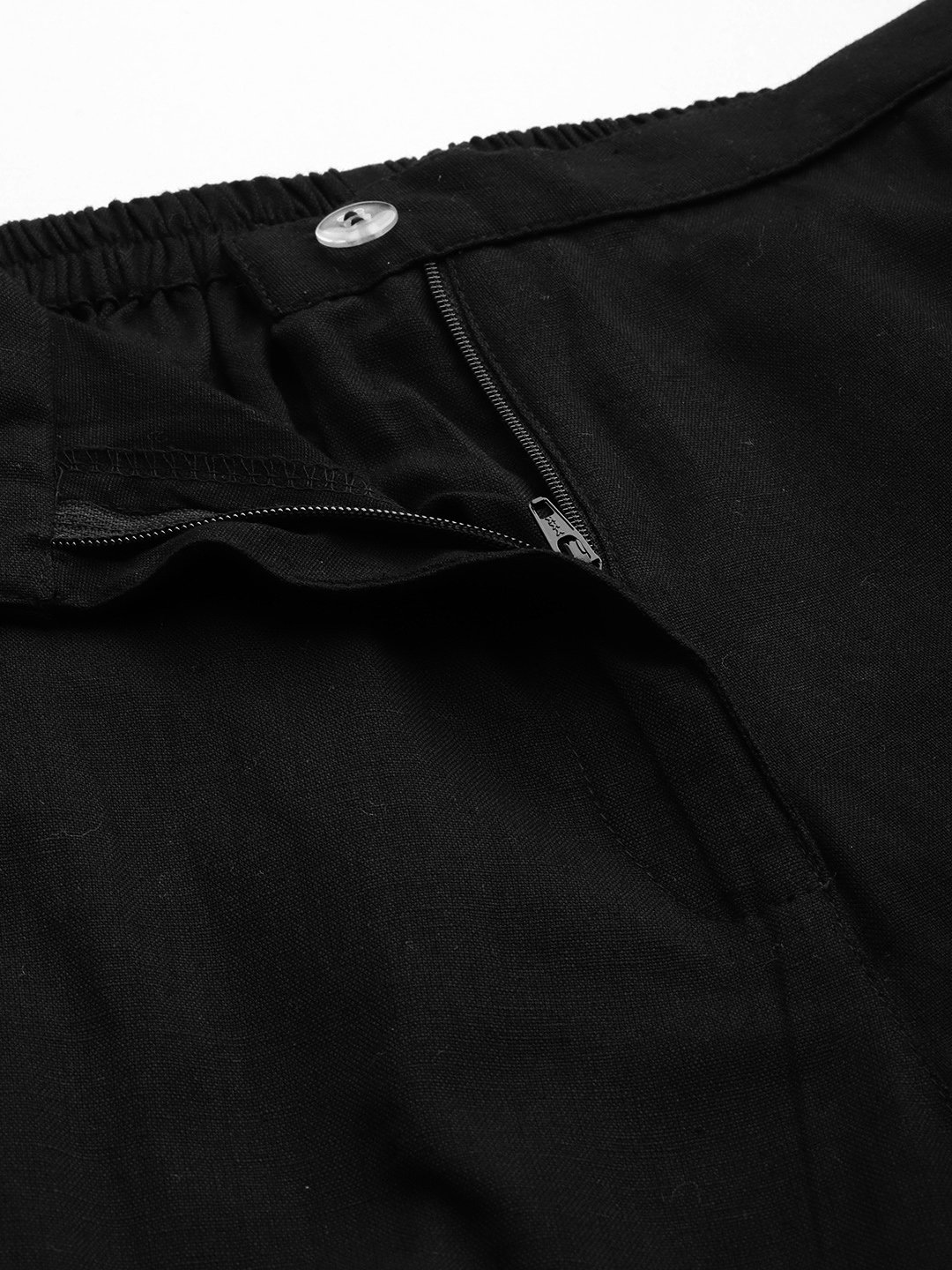 Women's Plus Size Black Solid Color Tapered Trouser Linen Trouser