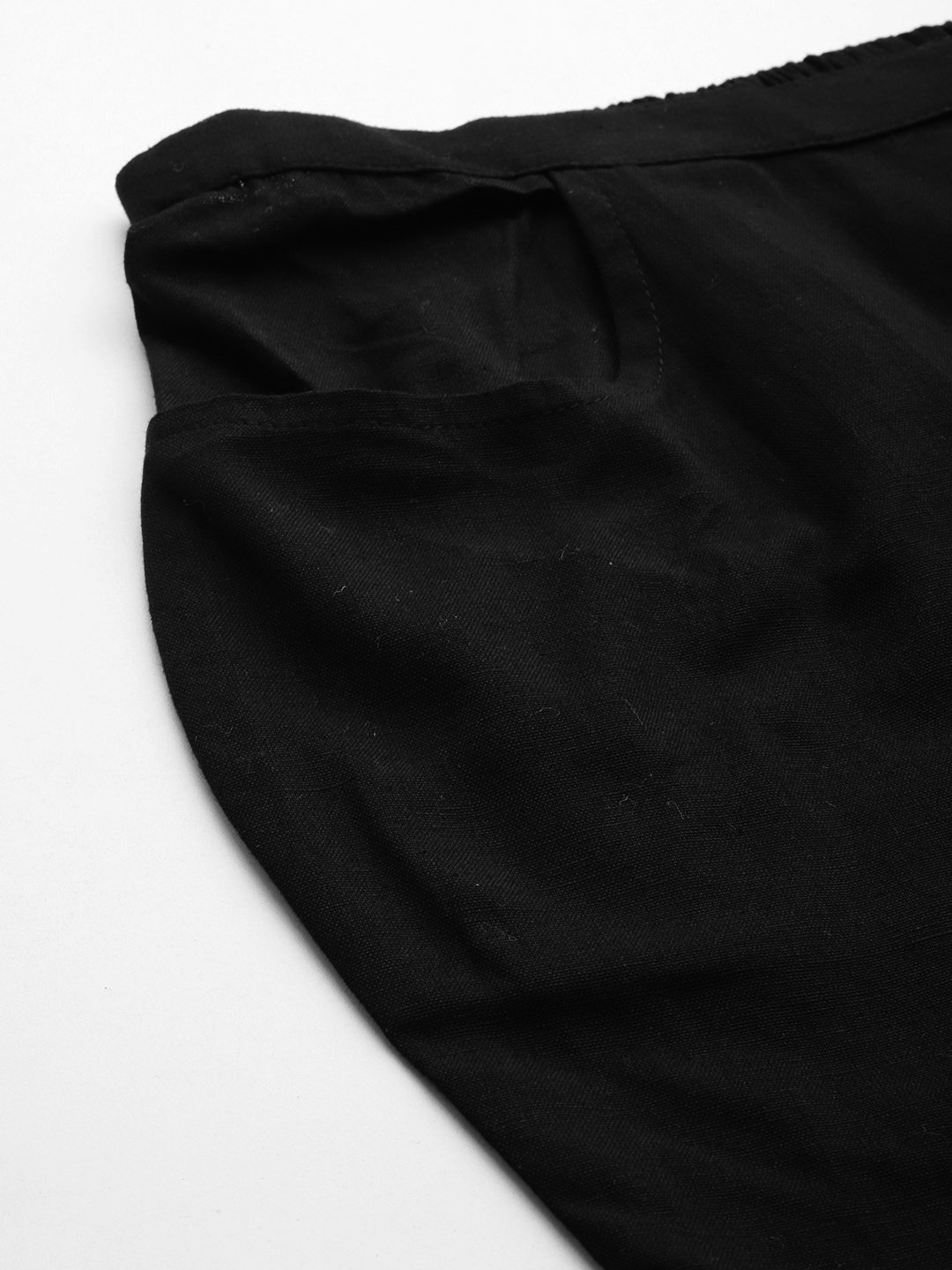 Women's Plus Size Black Solid Color Tapered Trouser Linen Trouser