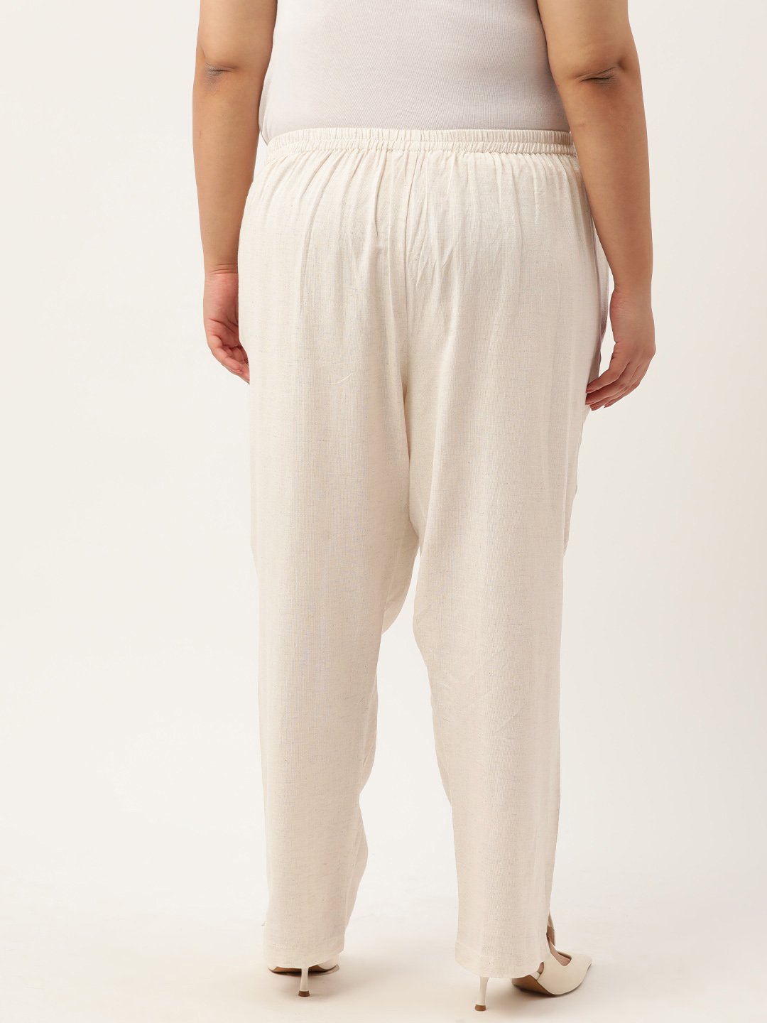 Women's Plus Size Natural Solid Color Tapered Trouser Linen Trouser