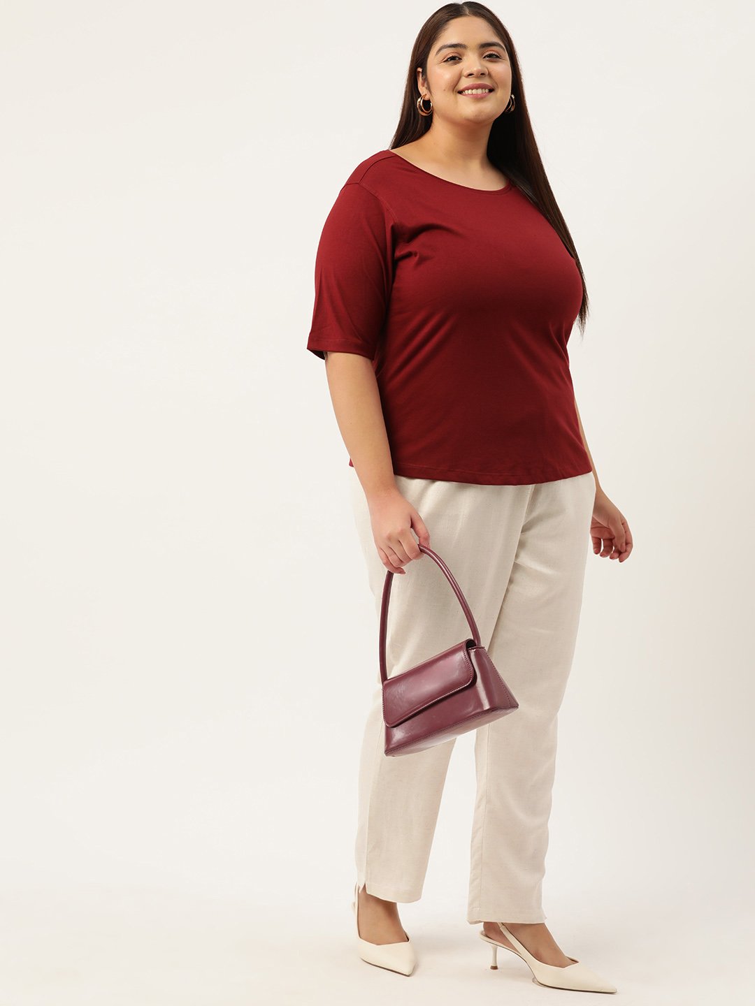 Women's Plus Size Natural Solid Color Tapered Trouser Linen Trouser