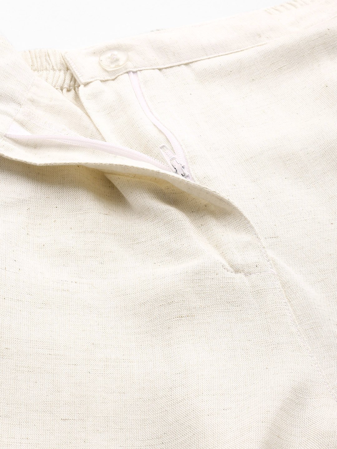 Women's Plus Size Natural Solid Color Tapered Trouser Linen Trouser