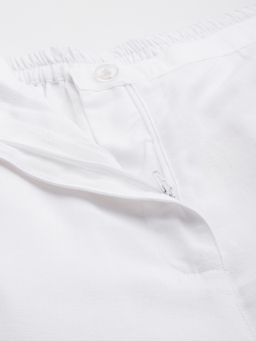 Women's Plus Size White Solid Color Tapered Trouser Linen Trouser