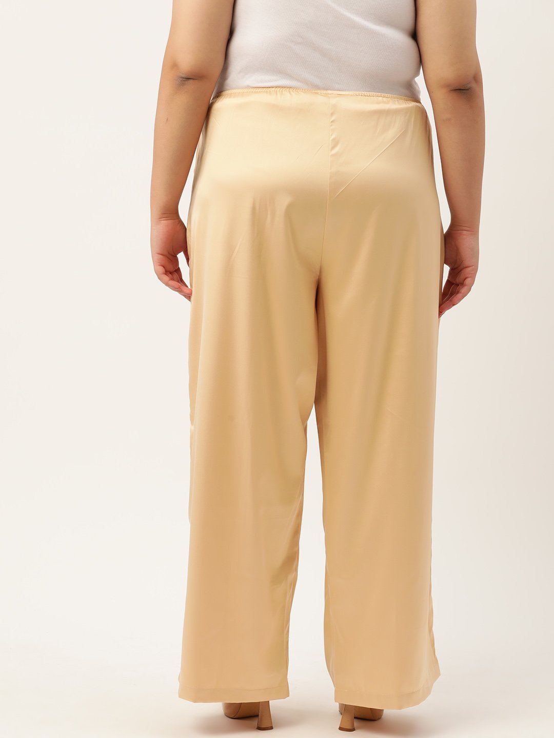 Women's Plus Size Gold Solid Color High Rise Satin Trouser