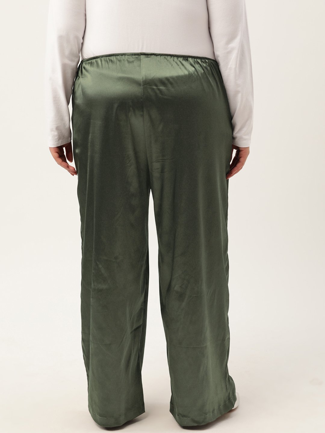 Women's Plus Size Olive Solid Color High Rise Satin Trouser