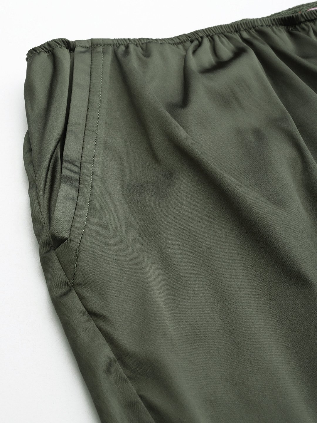 Women's Plus Size Olive Solid Color High Rise Satin Trouser