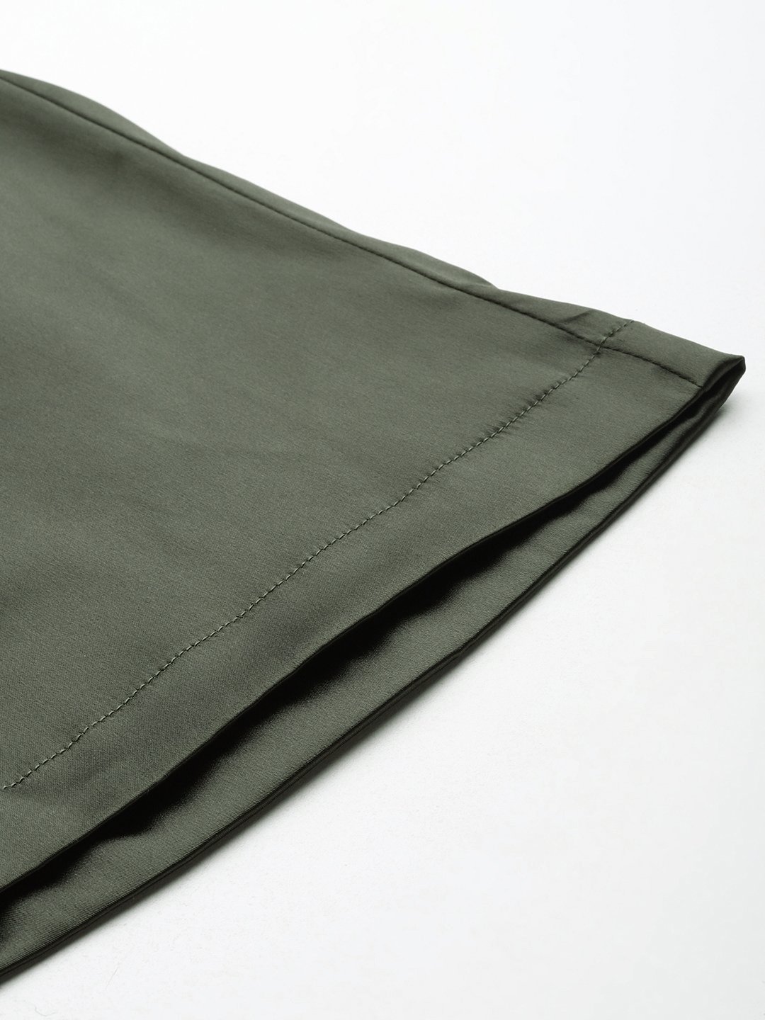 Women's Plus Size Olive Solid Color High Rise Satin Trouser