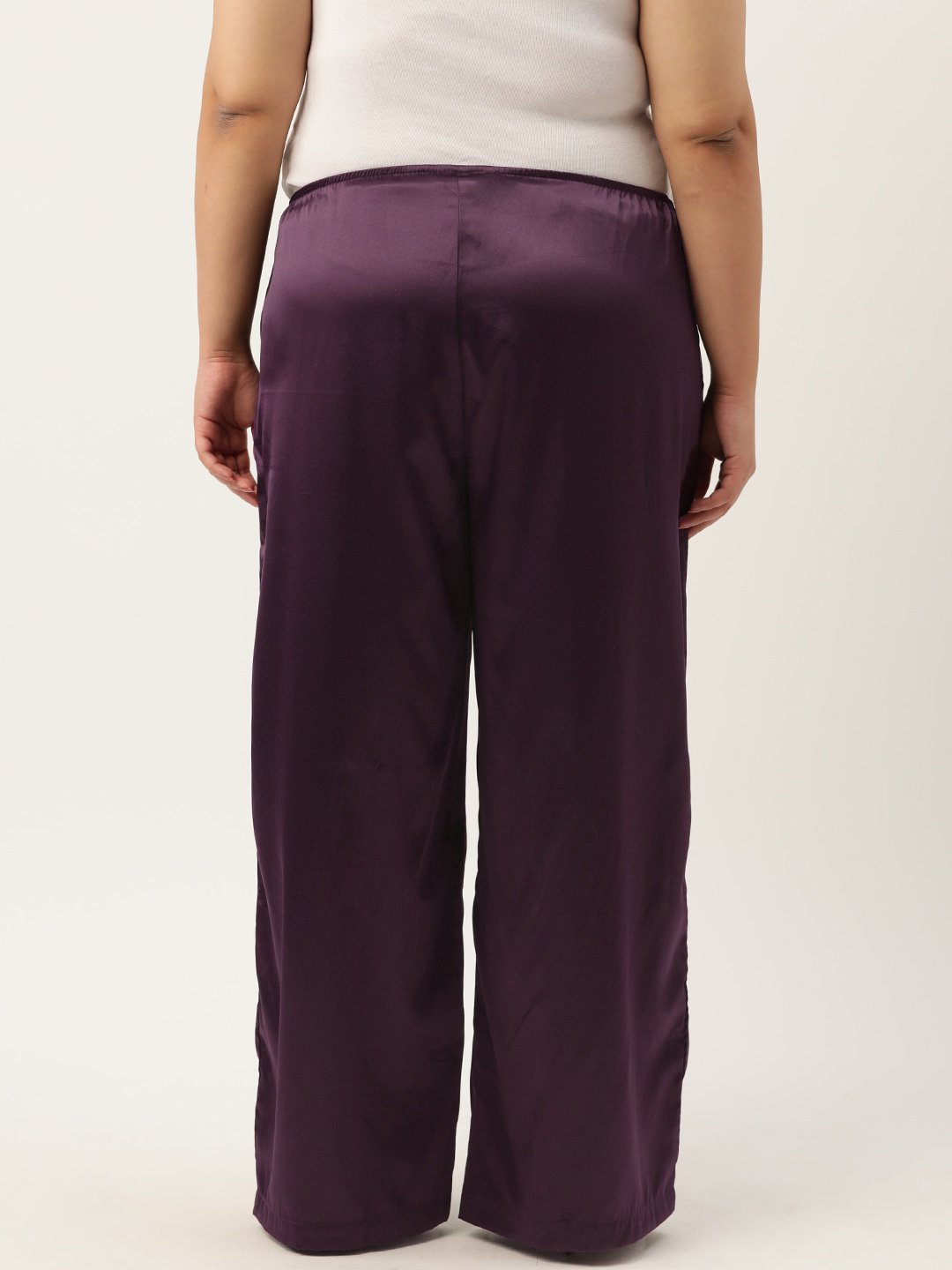 Women's Plus Size Purple Solid Color High Rise Satin Trouser