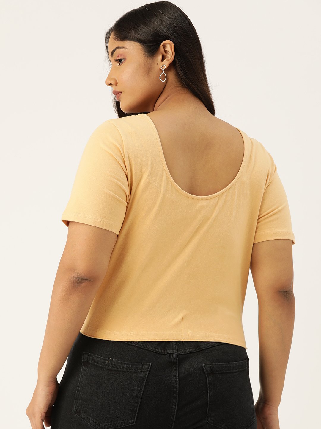 Women's Plus SizeBeige Solid Color Knitted Crop Top