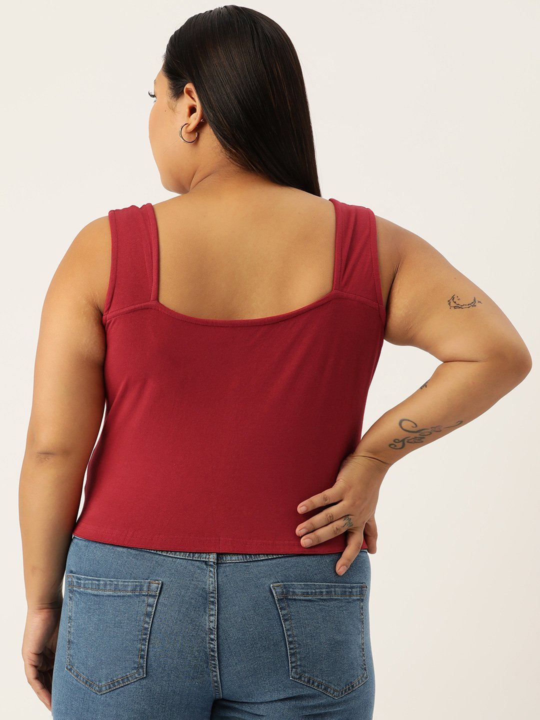 Women's Plus Size Maroon Solid Color Knitted Crop Top