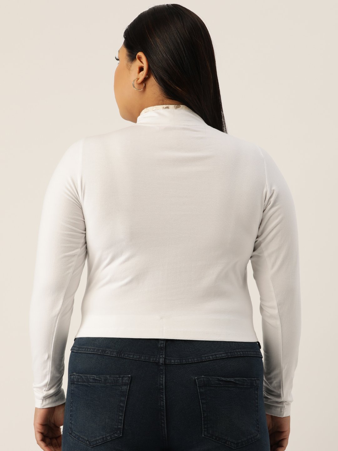 Women's Plus Size White Solid Color Cotton Knitted Crop Top