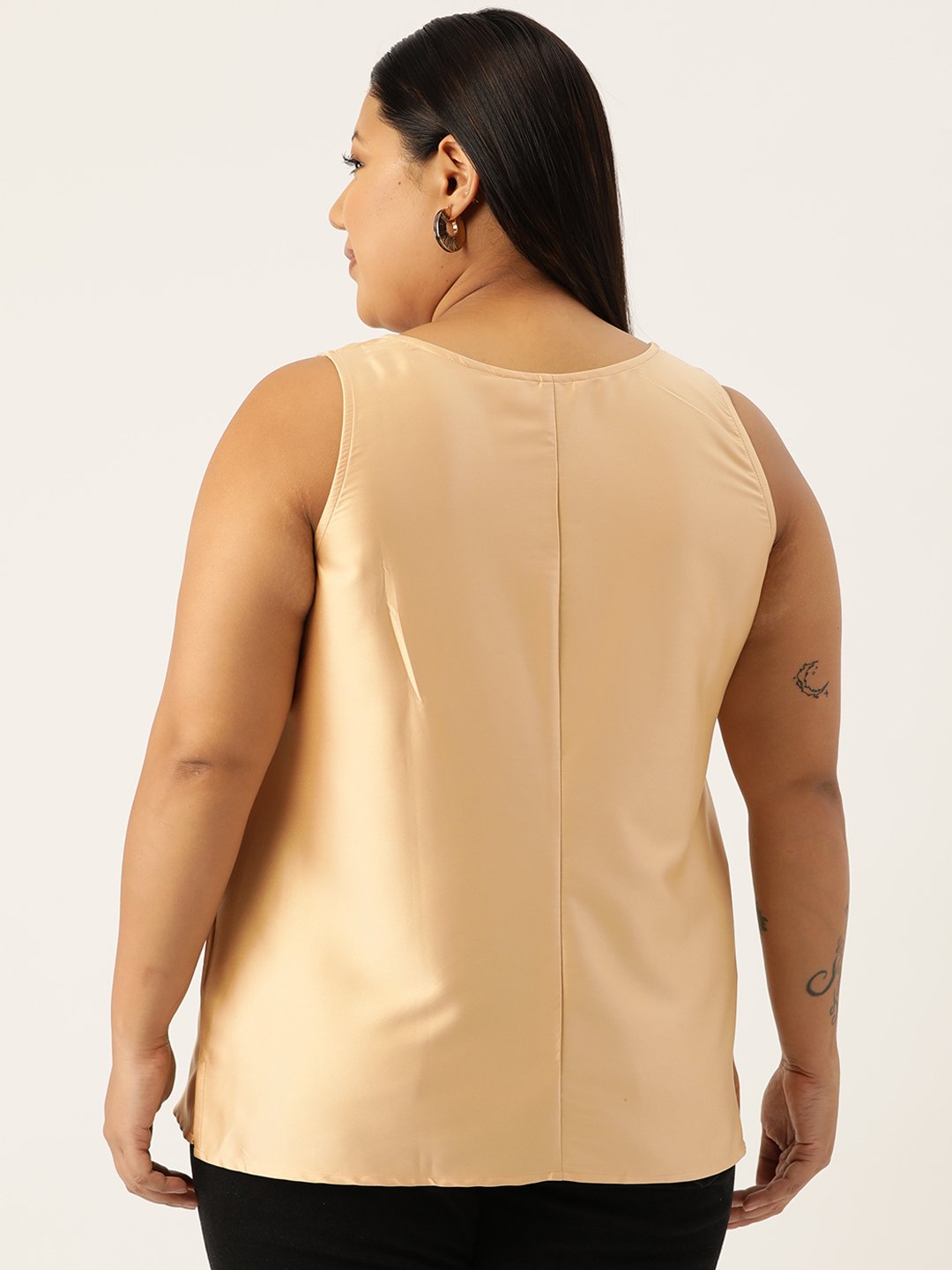 Women's Plus Size Gold Solid Color Satin Top