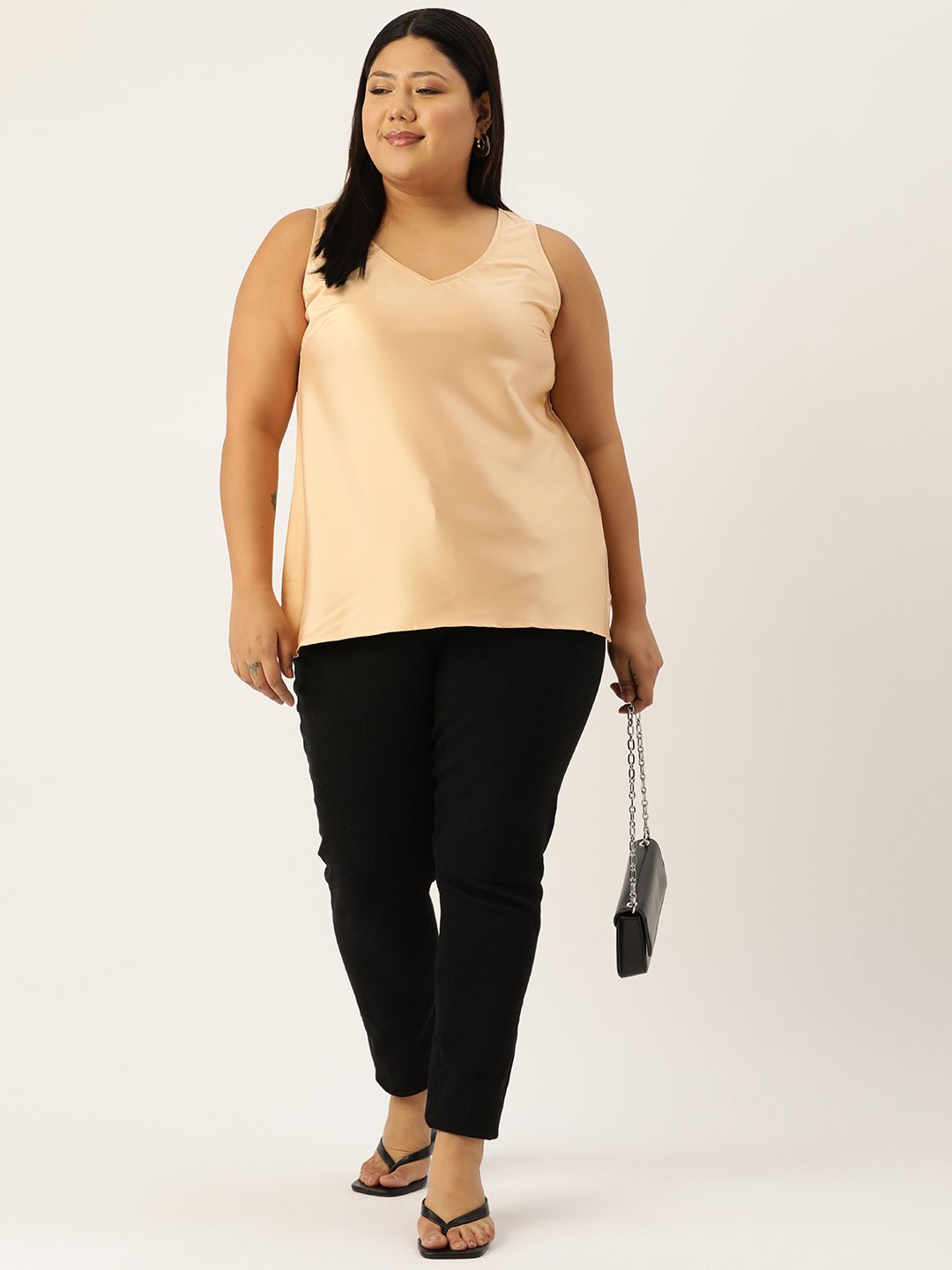 Women's Plus Size Gold Solid Color Satin Top