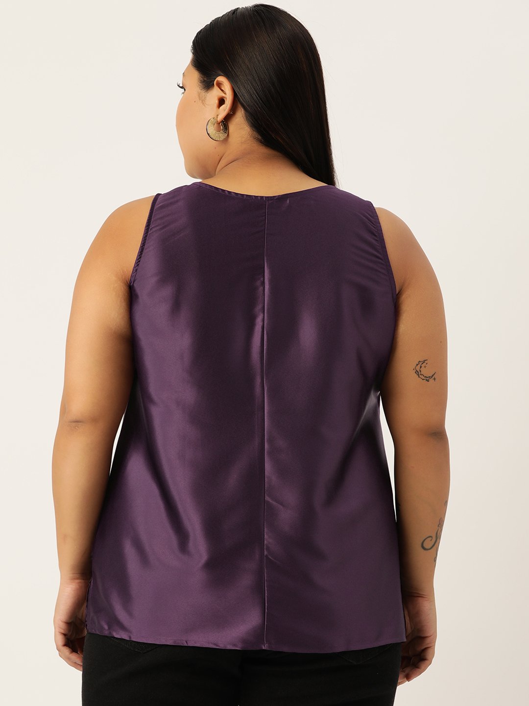 Women's Plus Size Purple Solid Color Satin Top