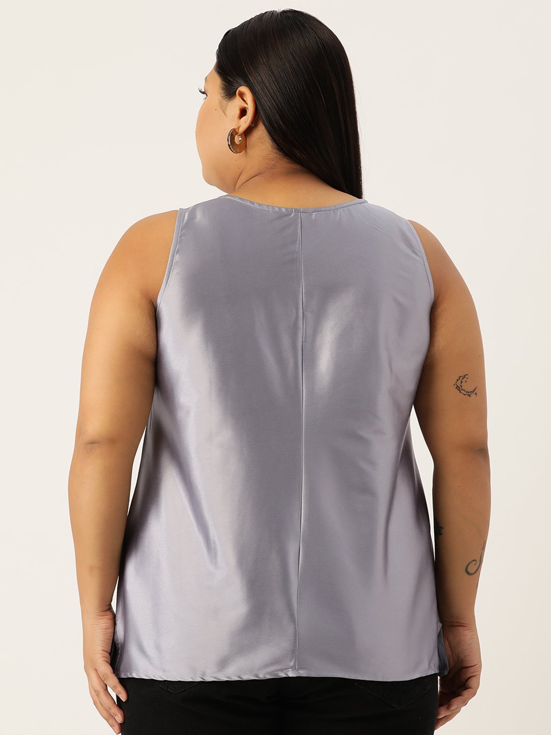 Women's Plus Size Silver Solid Color Satin Top
