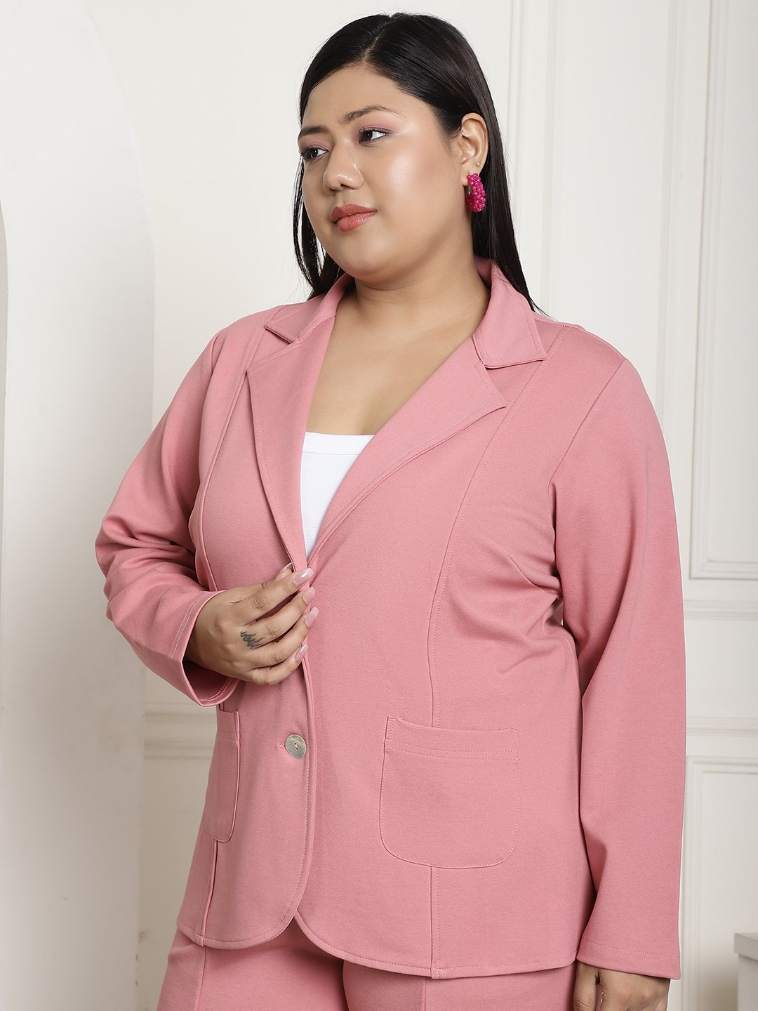 Women's Plus Size Pink Solid Color Single