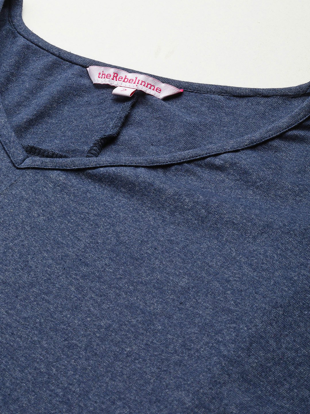 Women's Plus Size Melange Blue Solid Color Longline Cotton Top