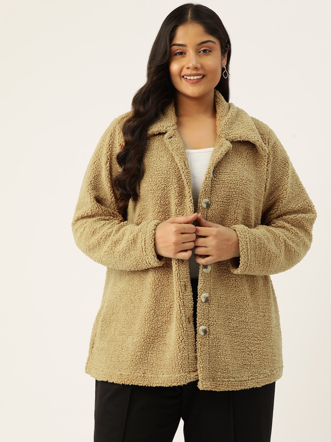 Women's Plus Size Camel Brown Solid Color Tailored Jacket