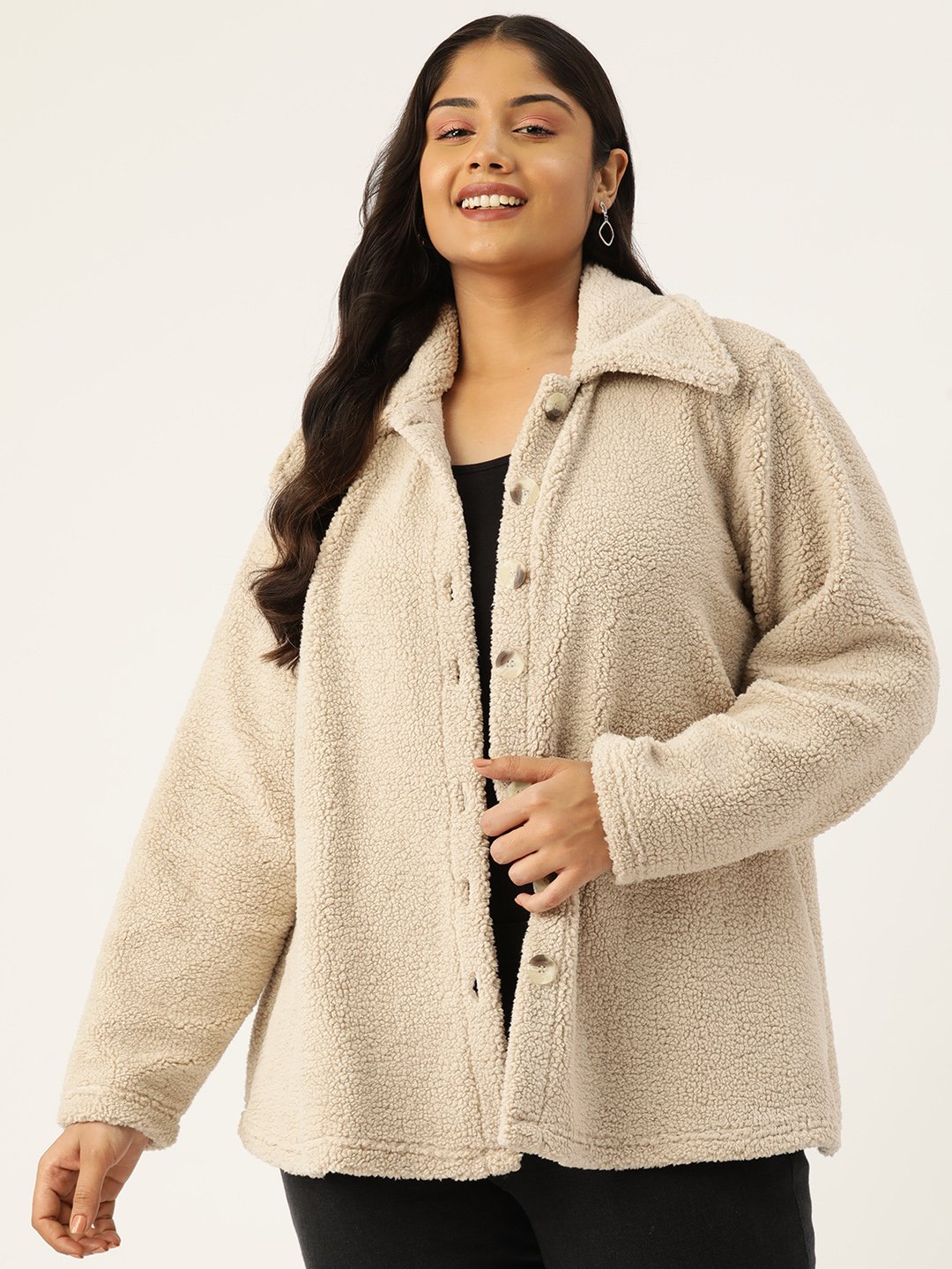 Women's Plus Size Off White Solid Color Tailored Jacket