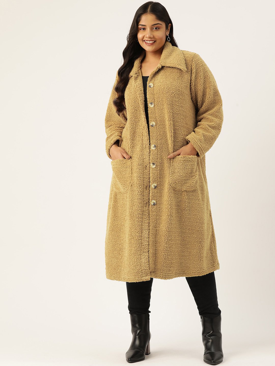 Women's Plus Size Brown Solid Color Longline Tailored Jacket