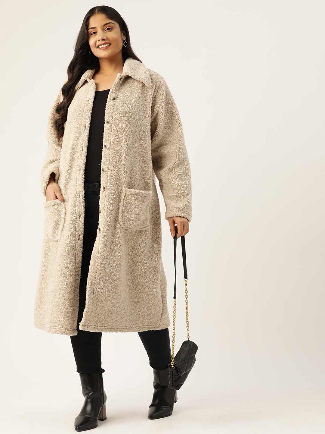 Women's Plus Size Off White Solid Color Longline Tailored Jacket