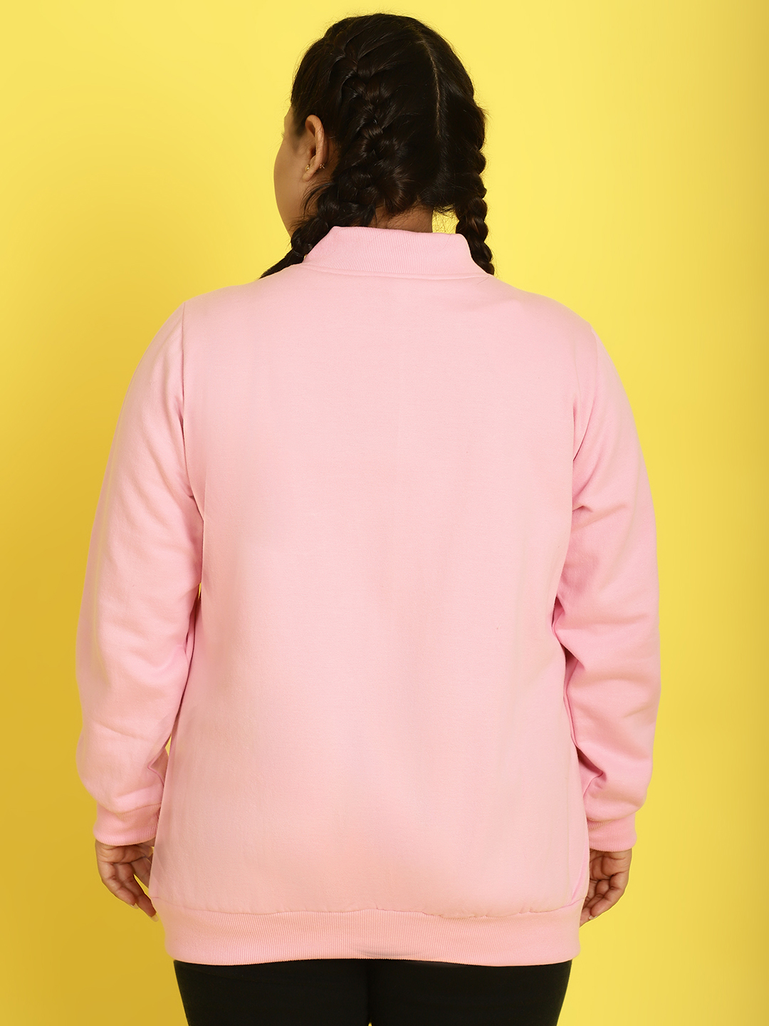 Women's Plus Size Light Pink Solid Color Fleece Winter Jacket