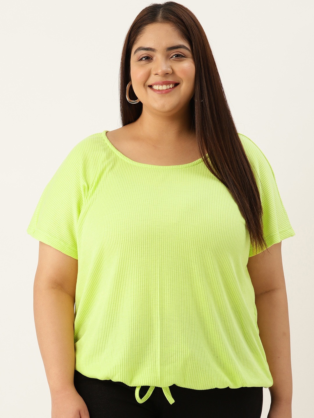 Women's Plus Size Lime solid color Cotton Top