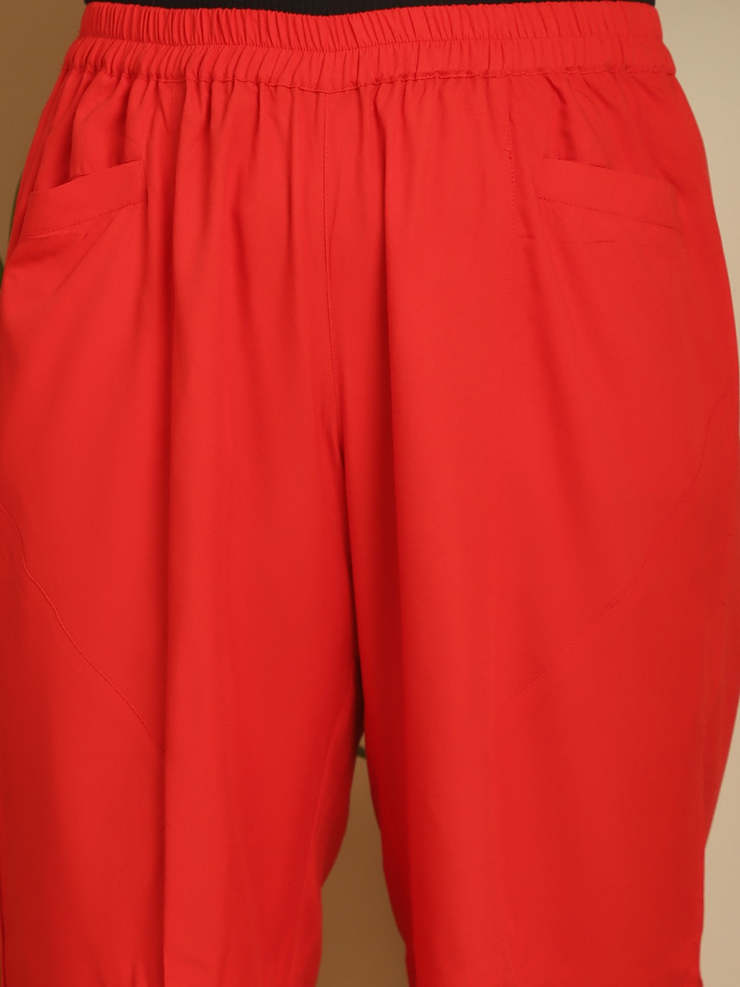 Women's Plus Size Red Solid Color woven flared palazzos