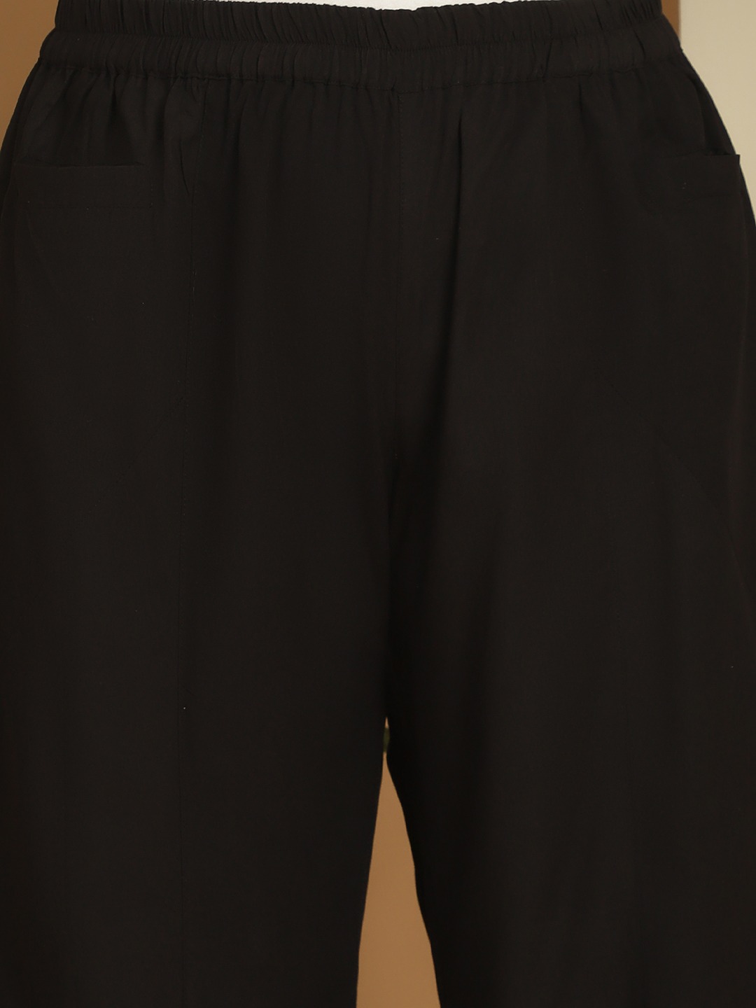 Women's Plus Size Black Solid Color woven flared palazzos