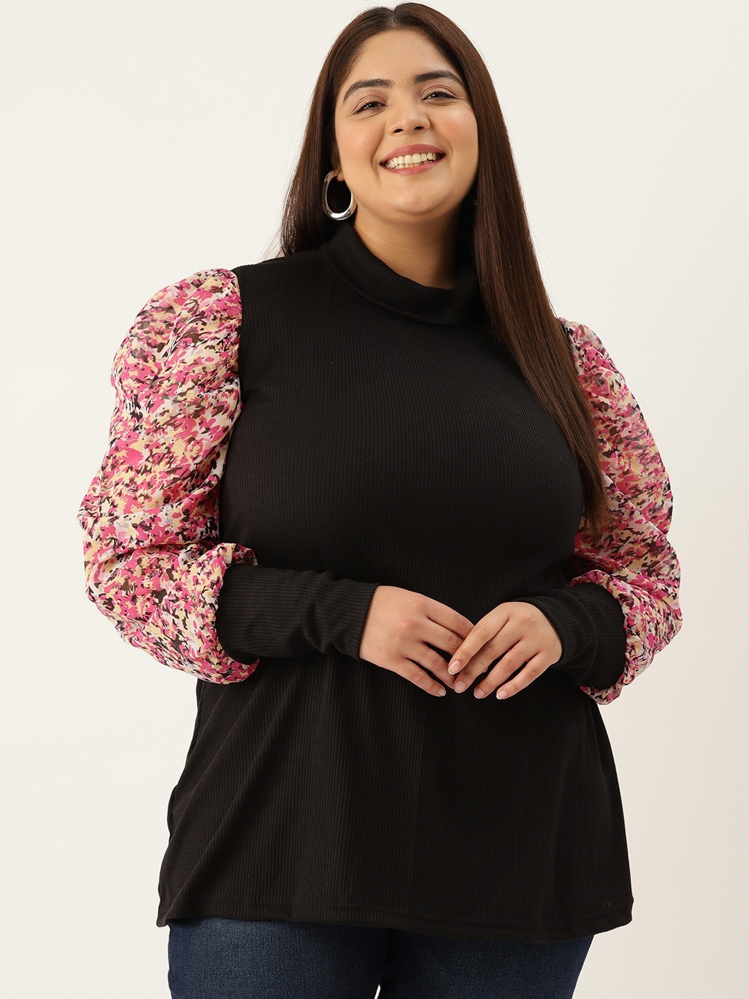 Women's Plus Size Animal Printed Puff Sleeve Party Wear Top