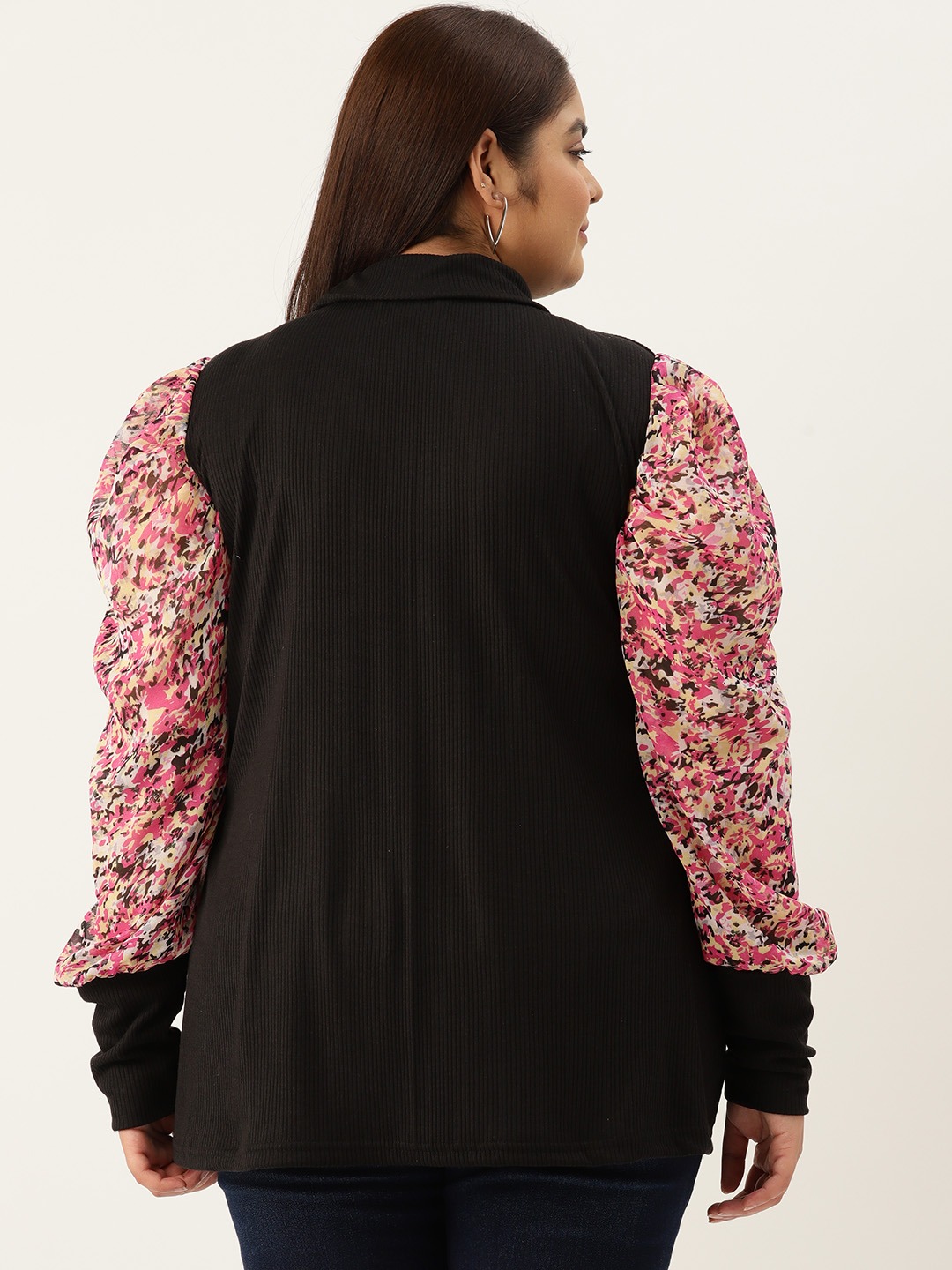 Women's Plus Size Animal Printed Puff Sleeve Party Wear Top