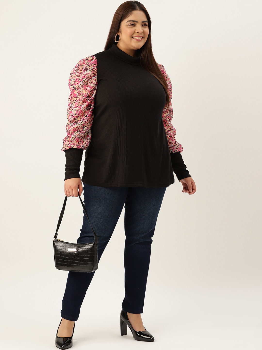 Women's Plus Size Animal Printed Puff Sleeve Party Wear Top