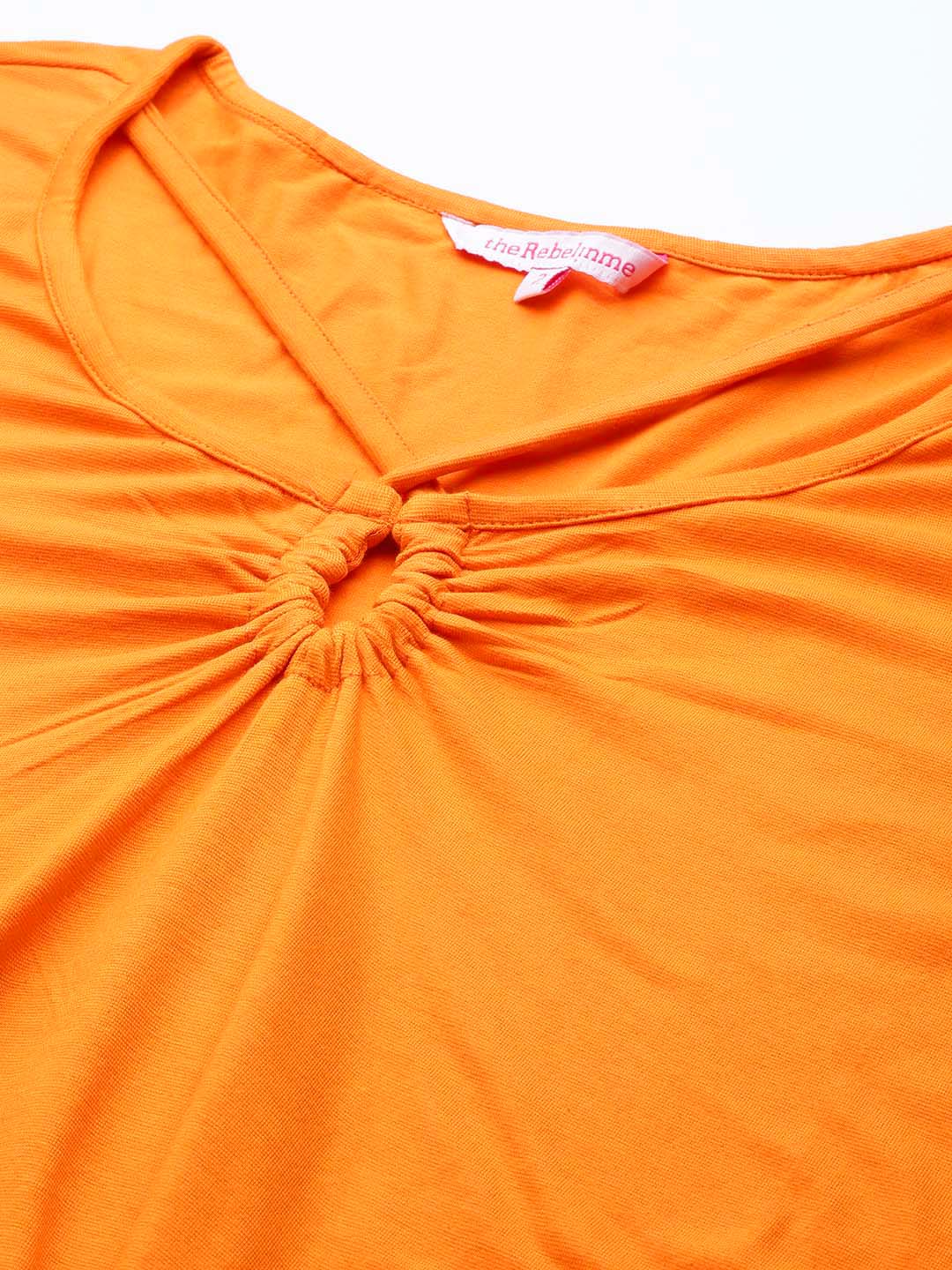 Women's Plus Size Orange Solid Color Key Hole Neck Knitted Top