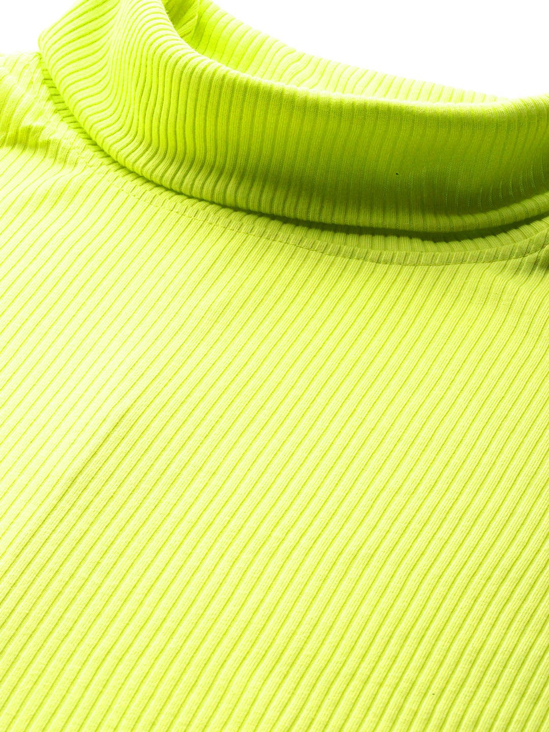 Women's Plus Size Lime Solid Color Cotton High Neck Top