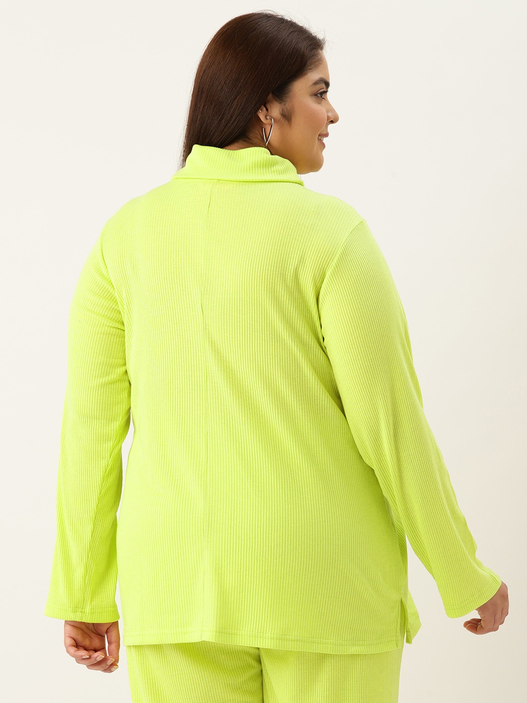 Women's Plus Size Lime Solid Color Cotton High Neck Top