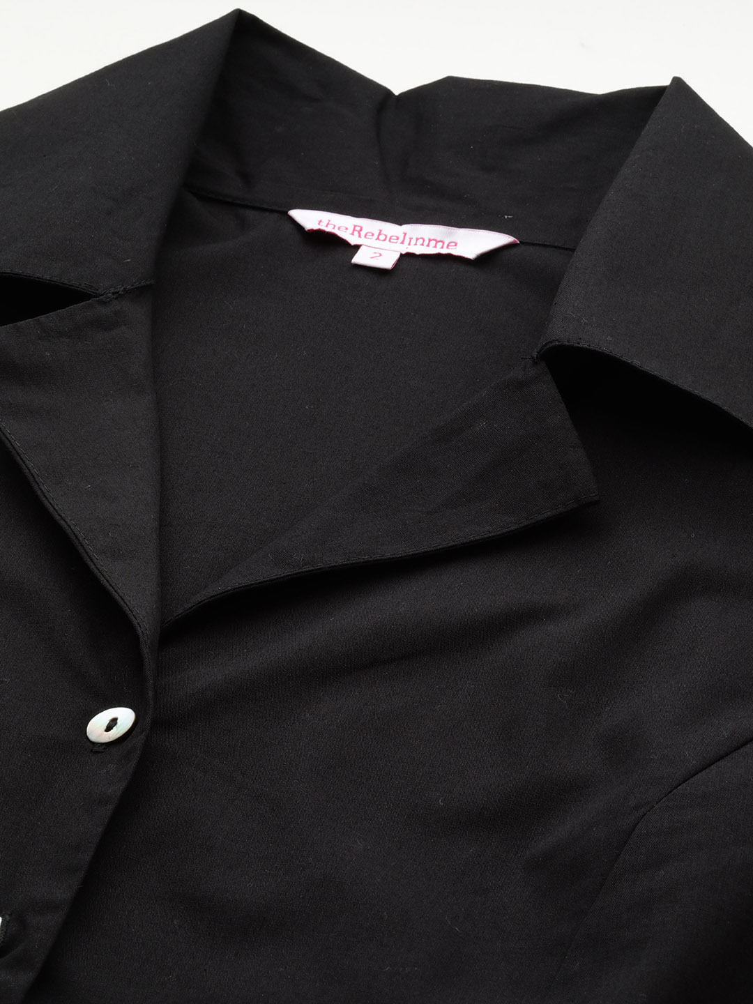 Women's Plus Size Black Solid Color Button Closure Shirt Collar Top