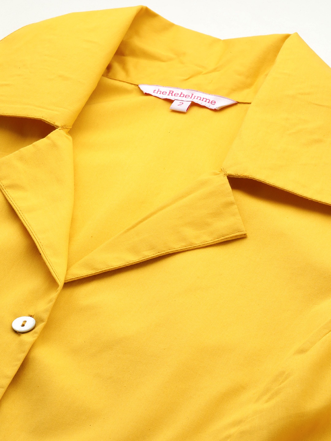 Women's Plus Size Mustard Solid Color Button Closure Shirt Collar Top