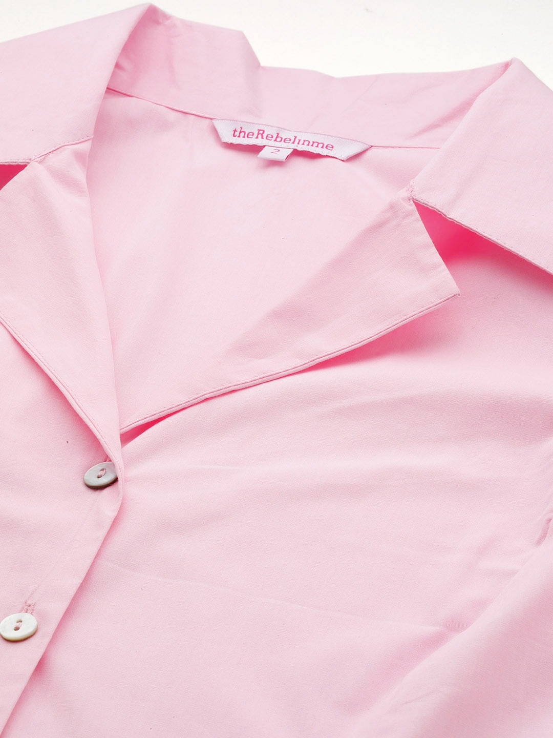 Women's Plus Size Pink Solid Color Button Closure Shirt Collar Top