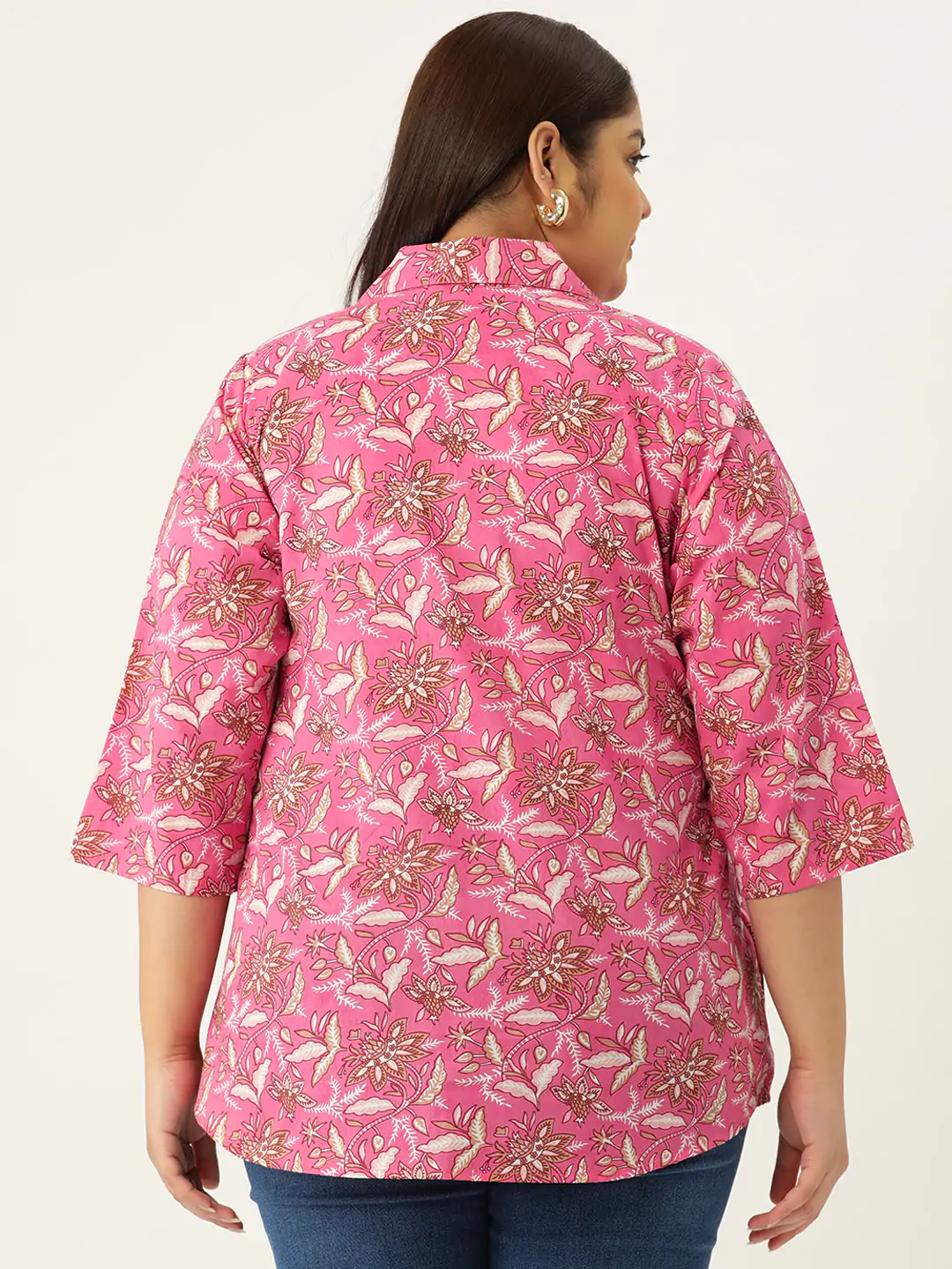 Women's Plus Size Fuchsia Floral Print Casual Shirt