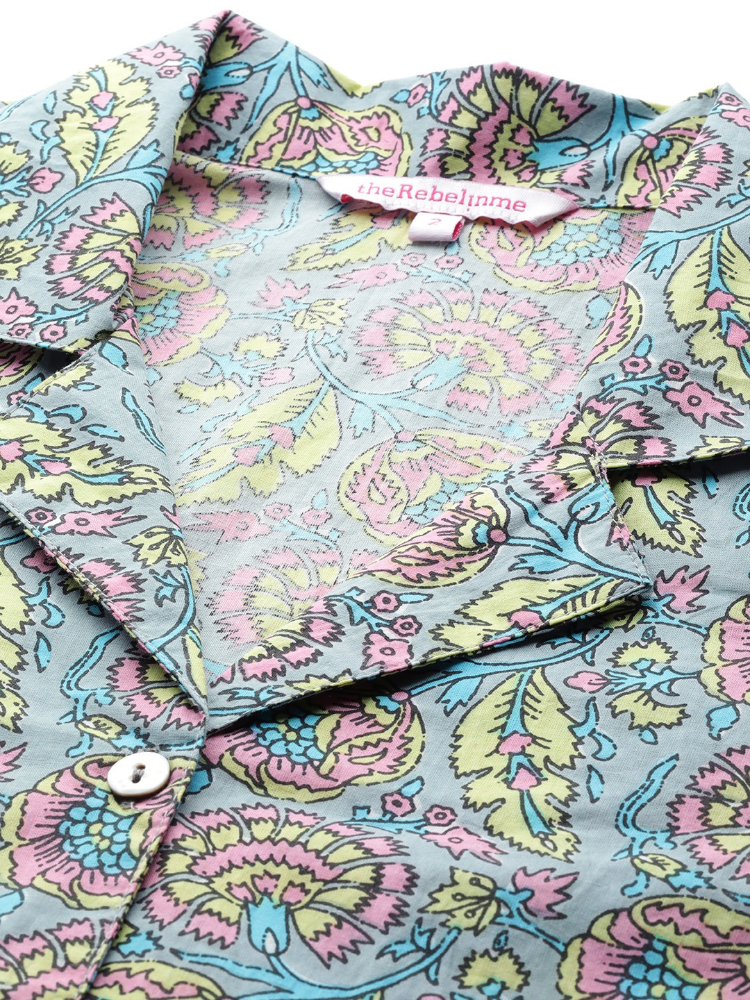 Women's Plus Size Grey Floral Print Casual Shirt
