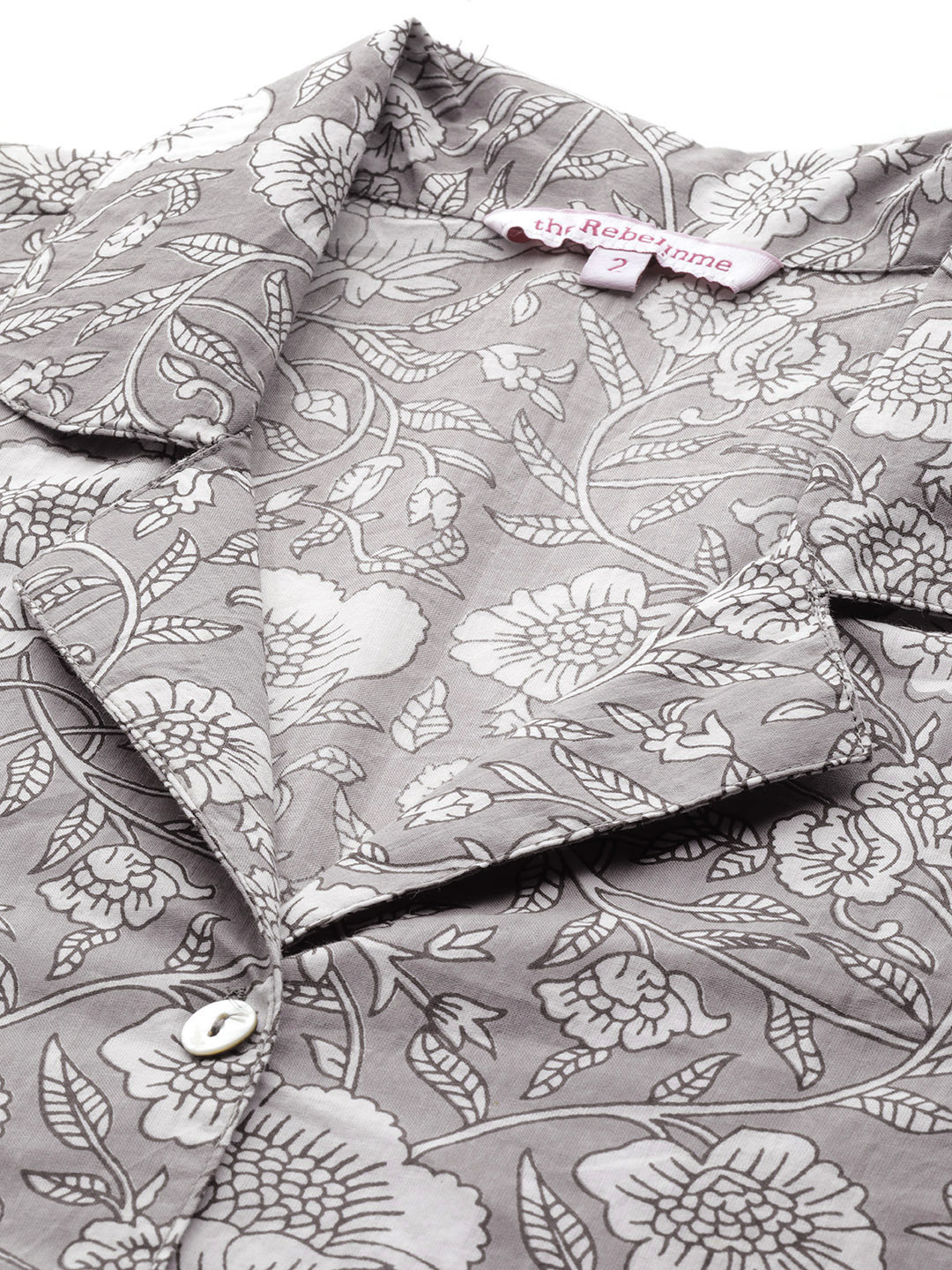 Women's Plus Size Grey Monotone Floral Print Casual Shirt