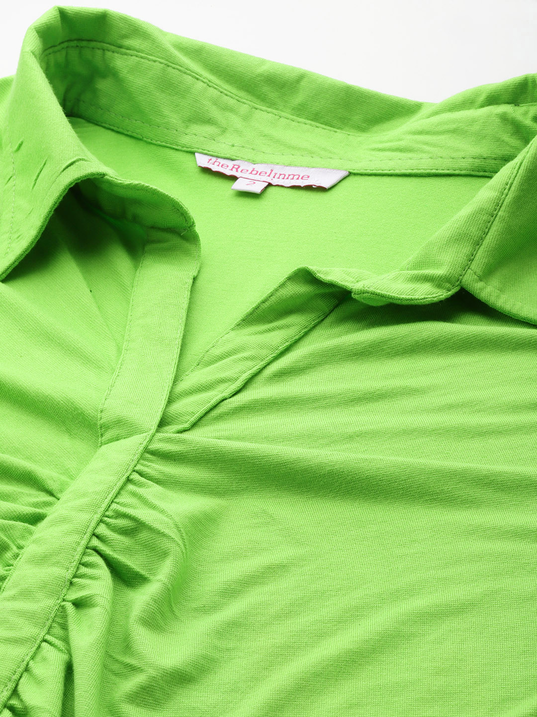 Women's Plus Size Bright Green Solid Color Shirt Style Knitted Top