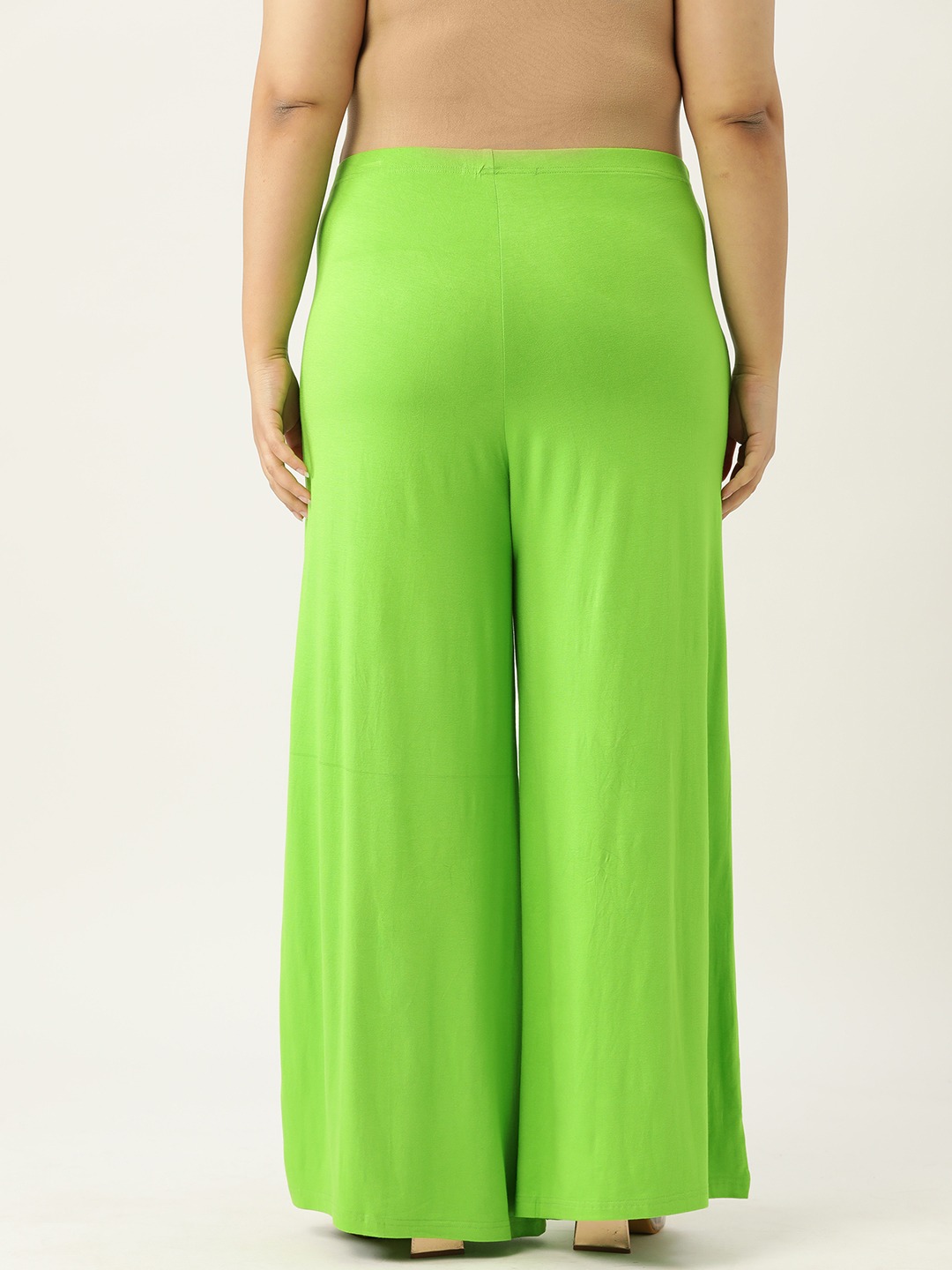 Women's Plus Size Bright Green Solid Color Flared Knitted Palazzos