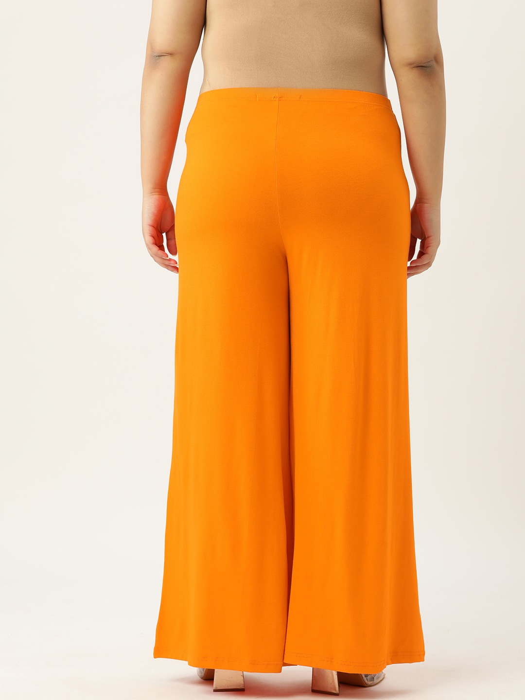 Women's Plus Size Orange Solid Color Flared Knitted Palazzos